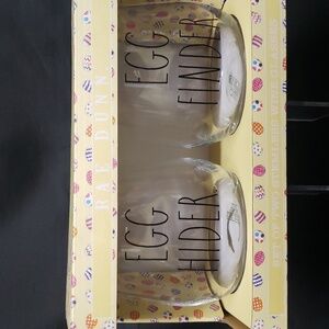 Rae Dunn NWT "Egg Hider" and "Egg Finder" Set/2 Stemless Wine Glasses